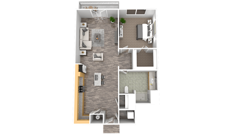 Floor plan for 1 bed, 1 bath, 683 sqft